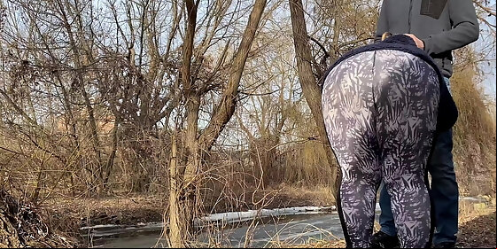 mother in law in leggings gently holds my cock during pissing and sucks just great on the street