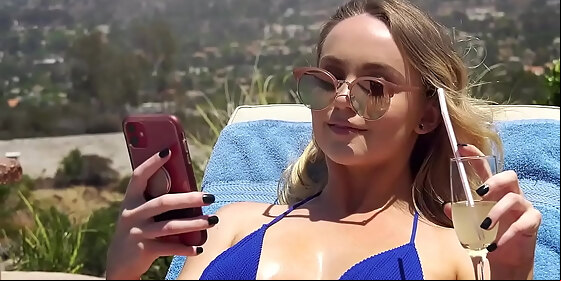horny blonde invites the pool man in to suck his big black cock